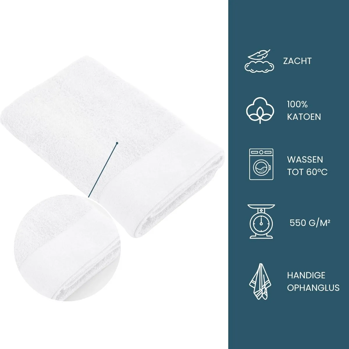 Walra Soft Cotton Handdoeken 70 x 140 cm - 550 gr/m² - Wit - 5 stuks