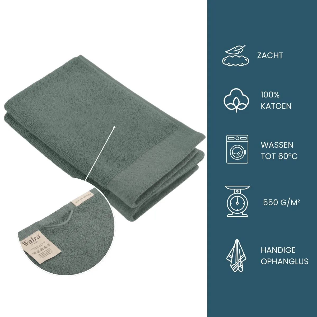 Walra Soft Cotton Gastendoekje 30 x 50 cm 550 gram Legergroen - 2 stuks