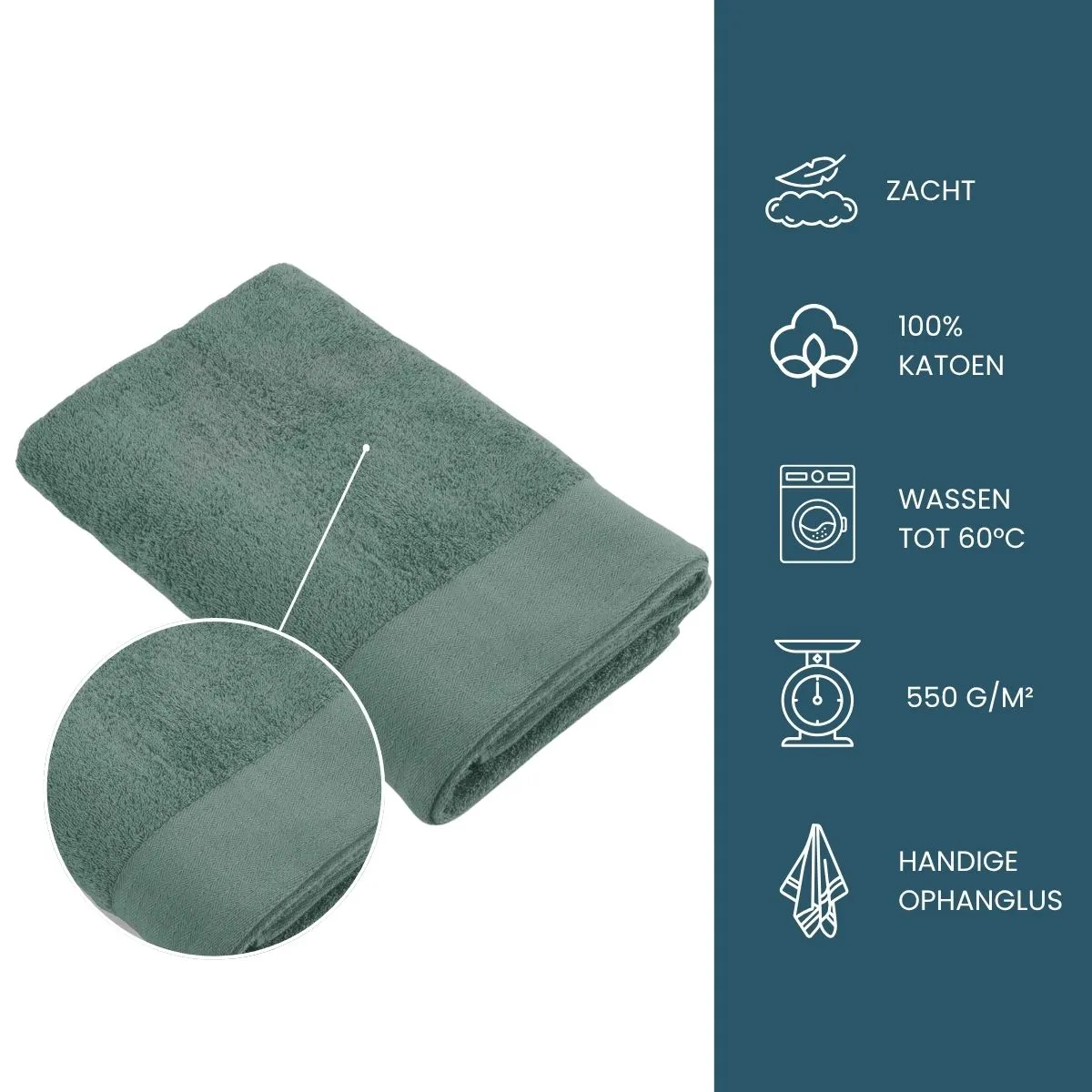 Walra Soft Cotton Handdoeken 70 x 140 cm - 550 gr/m² - Legergroen - 10 stuks