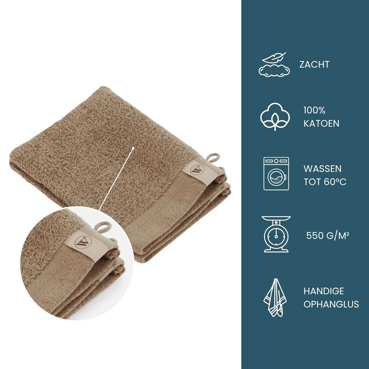 Walra Soft Cotton Washandje 16 x 21 cm 550 gram Bruin - 2 stuks