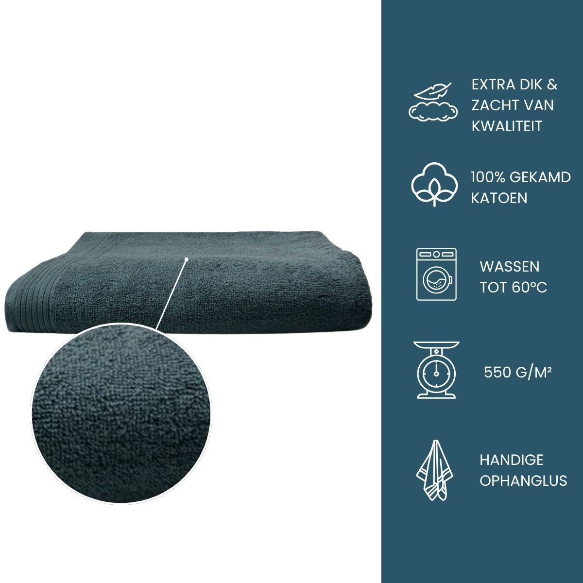The One Badlaken Deluxe 100x180  550 gram Antraciet
