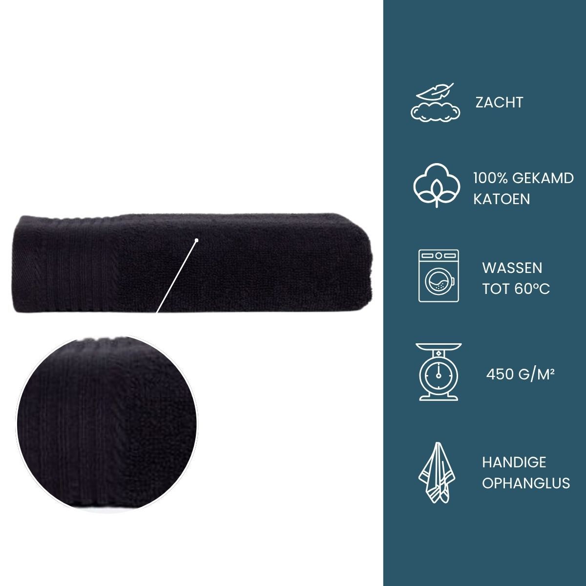 The One Handdoek 450 gram 50x100 cm Zwart