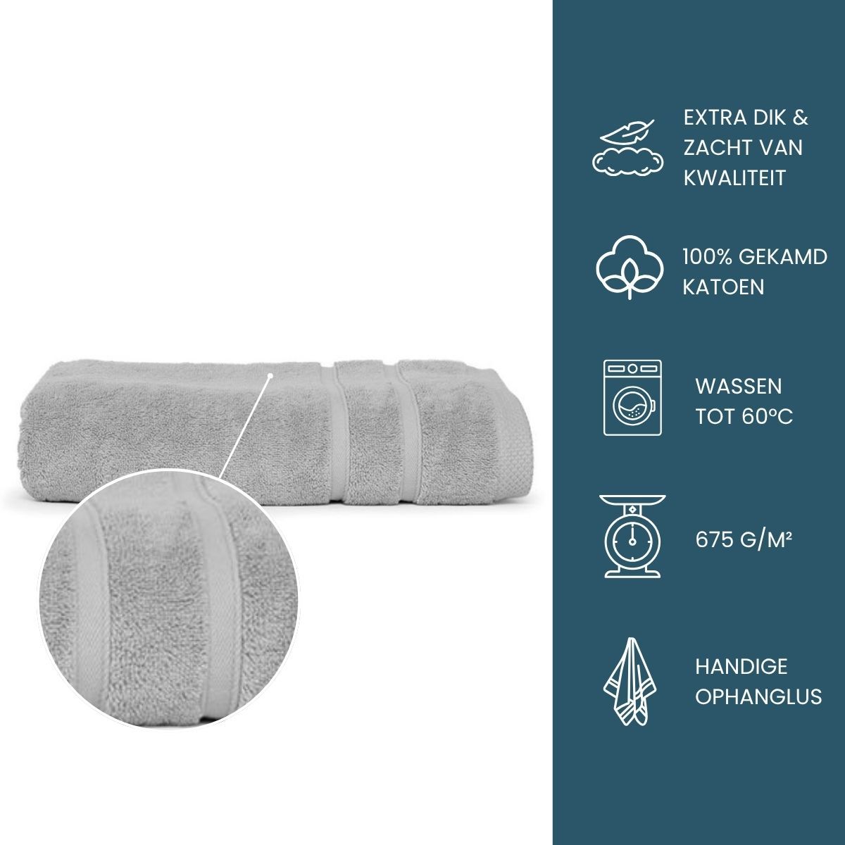 The One Handdoek Ultra Deluxe 70 x 140 cm 675 gr Silver Grey
