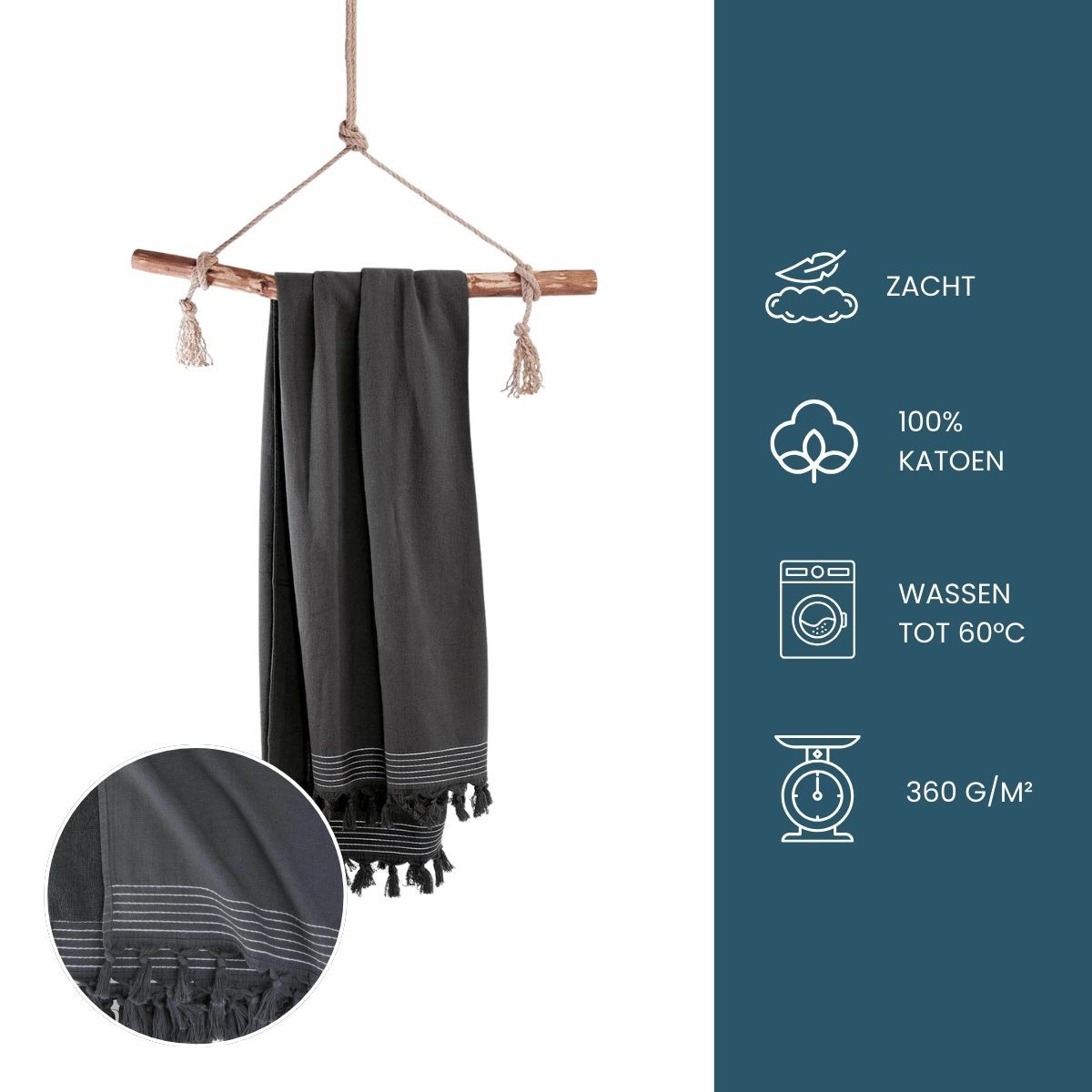 Walra Hamamdoek Soft Cotton 100x180cm Antraciet