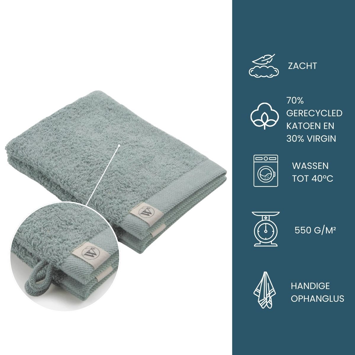 Walra Remade Cotton Washandje 16 x 21 cm 550 gram Jade - 6 stuks