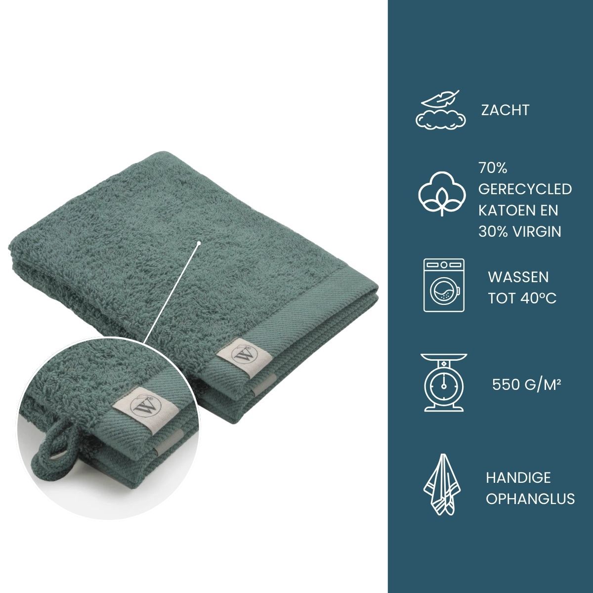 Walra Remade Cotton Washandje 16 x 21 cm 550 gram Donker Groen - 2 stuks