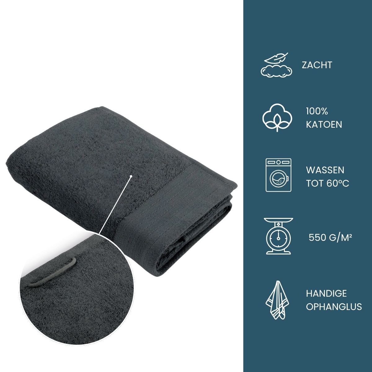 Walra Soft Cotton Handdoeken 50 x 100 cm - 550 gr/m² - Antraciet - 5 stuks