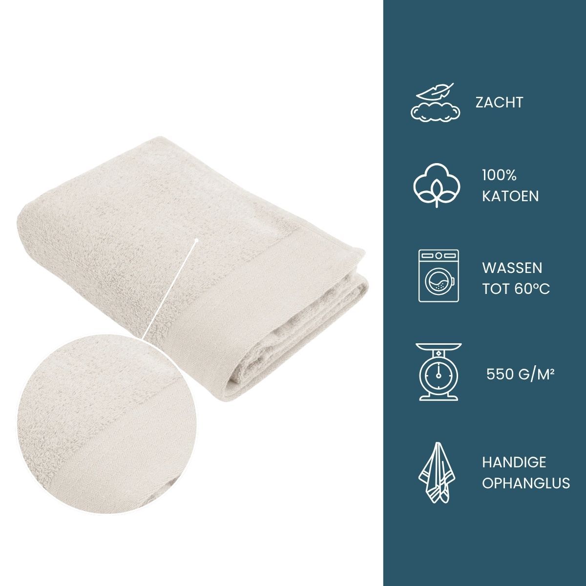 Walra Soft Cotton Handdoeken 60 x 110 cm - 550 gr/m² - Kiezel Grijs - 10 stuks