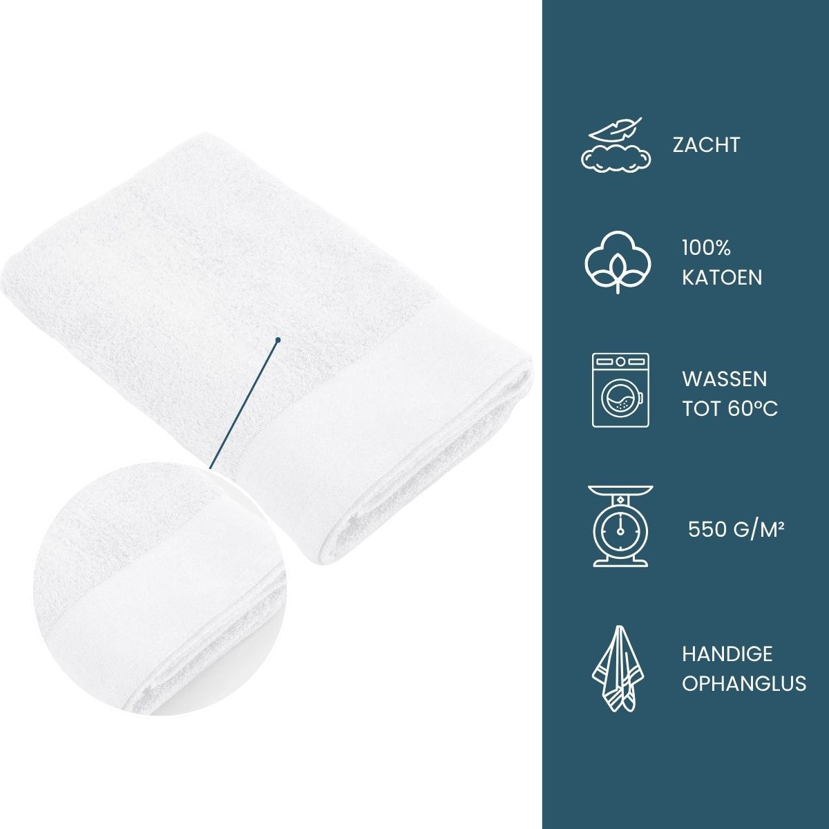 Walra Soft Cotton Handdoeken 70 x 140 cm - 550 gr/m² - Wit - 10 stuks