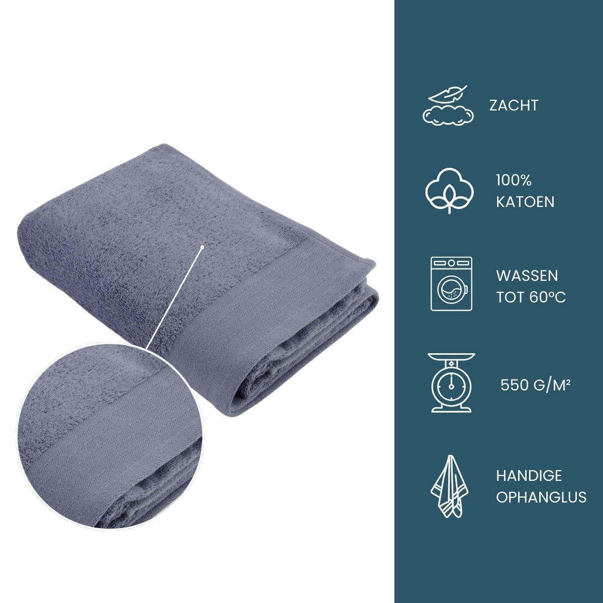 Walra Soft Cotton Handdoek 60 x 110 cm 550 gram Indigo