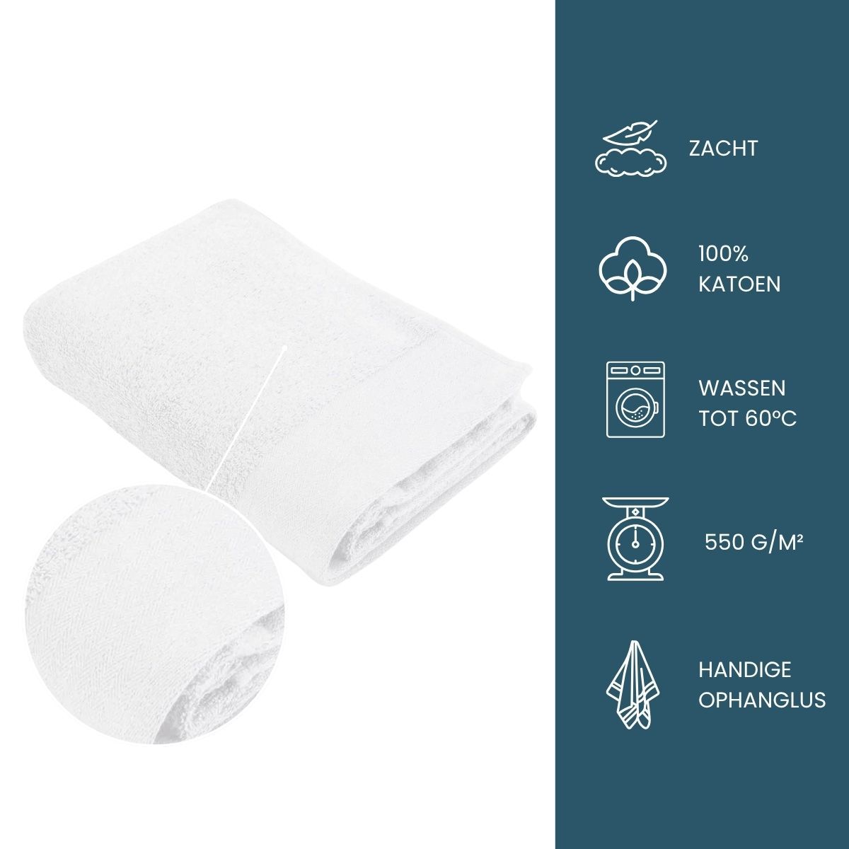 Walra Soft Cotton Handdoeken 60 x 110 cm - 550 gr/m² - Wit - 10 stuks