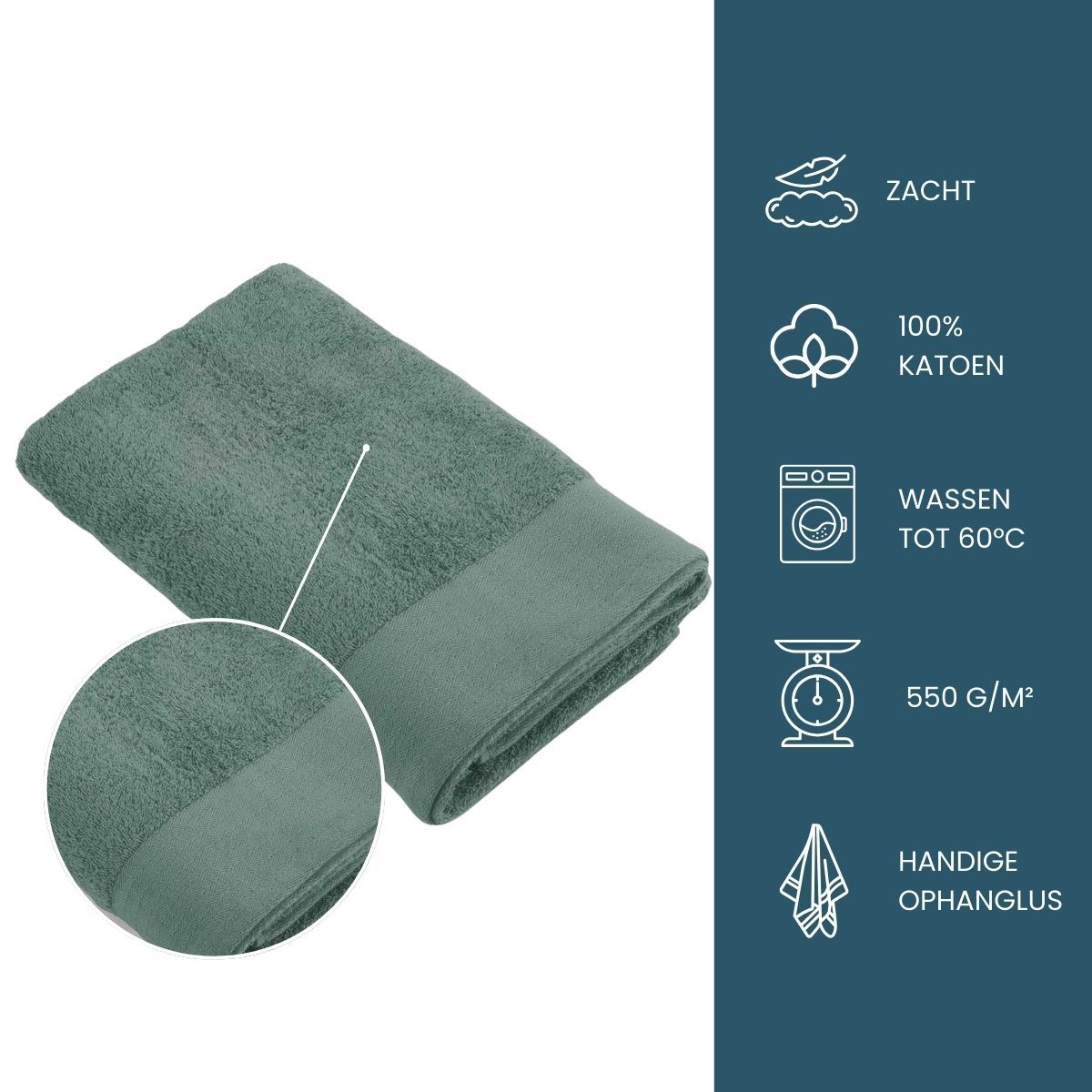 Walra Soft Cotton Handdoek 70 x 140 cm 550 gram Legergroen - 4 stuks