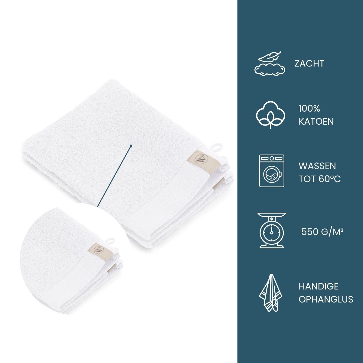 Walra Soft Cotton Washandje 16x21 cm 550 gram White - 2 stuks