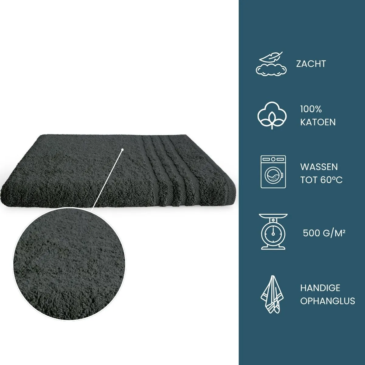 Byrklund Handdoek 70 x 140 cm 500gram Antraciet - 6 stuks