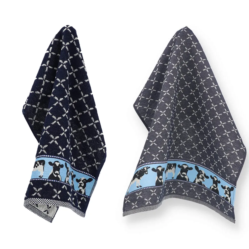 Bunzlau Castle Keuken- en theedoek set Cows Donkerblauw