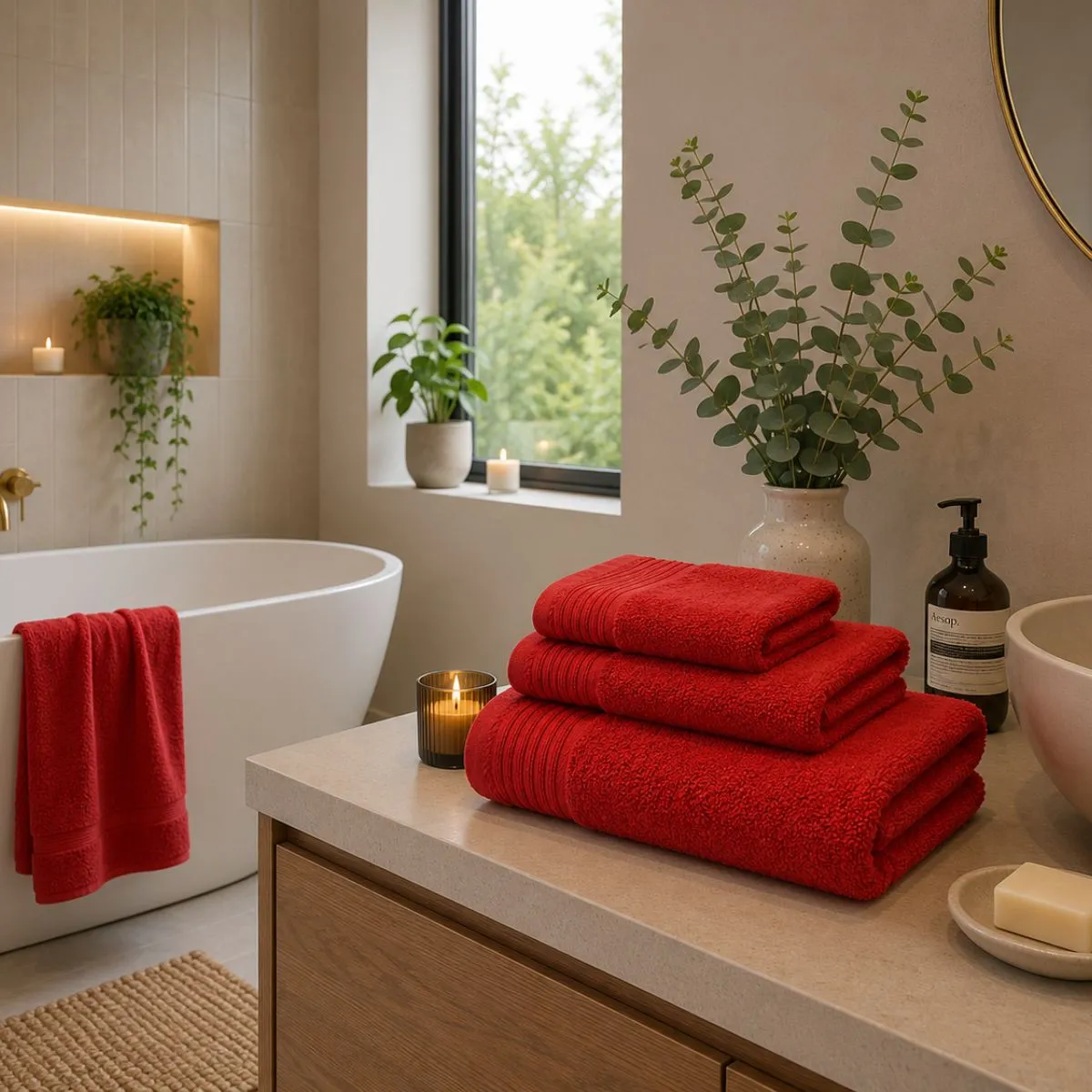 The One Handdoek 450 gram 50x100 cm Rood (5 stuks)