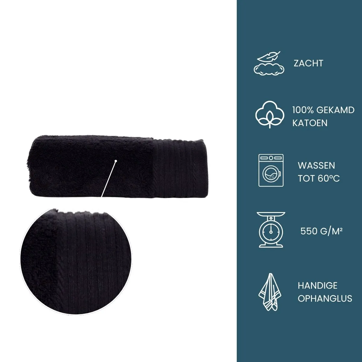 The One Handdoek Deluxe 50x100  550 gr Zwart (5 stuks)