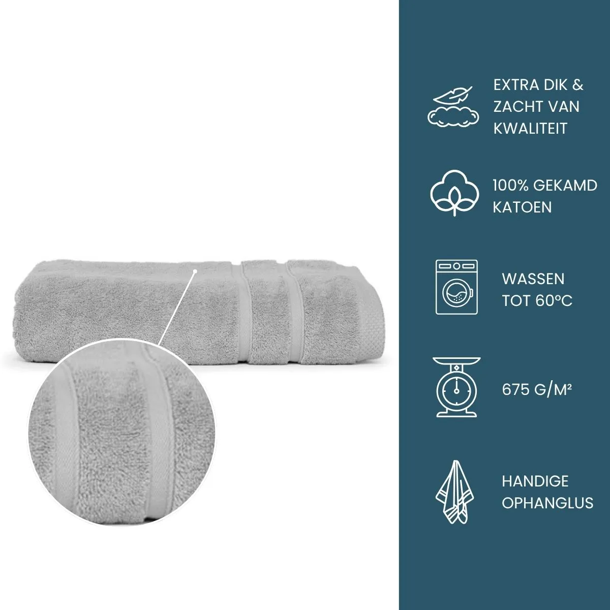 The One Handdoek Ultra Deluxe 70 x 140 cm 675 gr Silver Grey