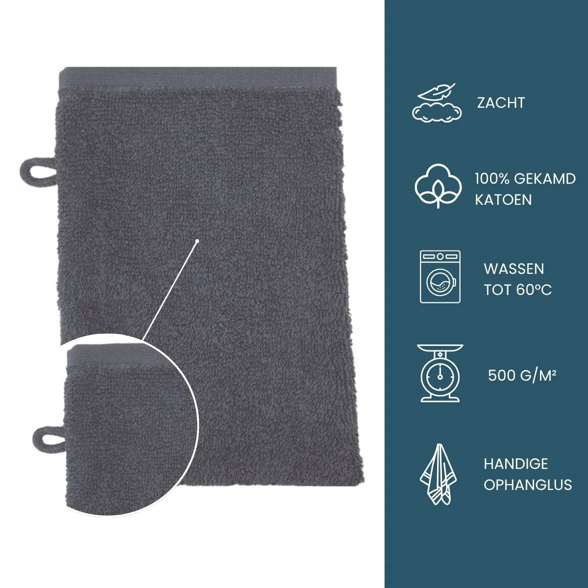 The One Washandje 500 gram 15x21 cm Antraciet