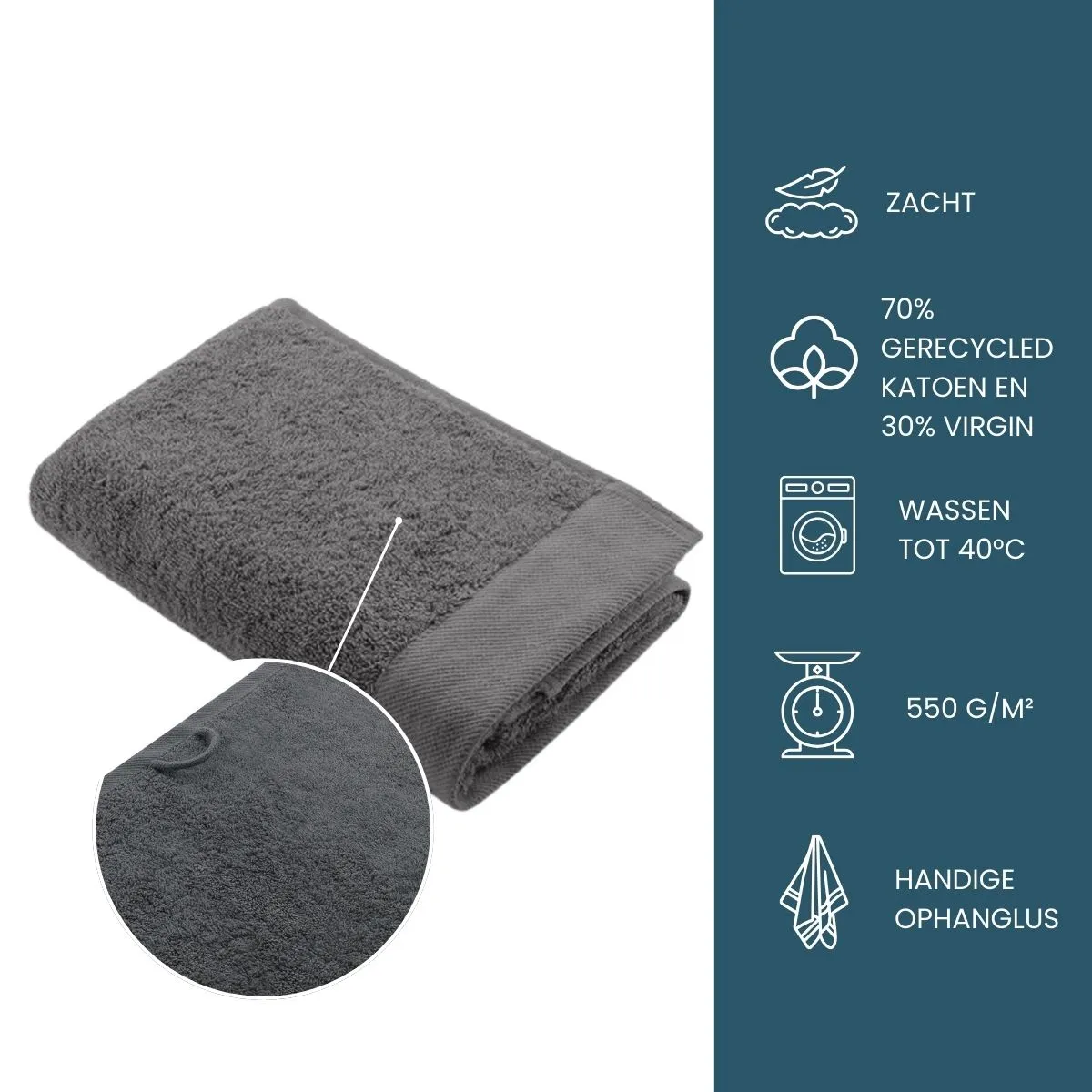 Walra Remade Cotton Handdoek 50 x 100 cm 550 gram Grey