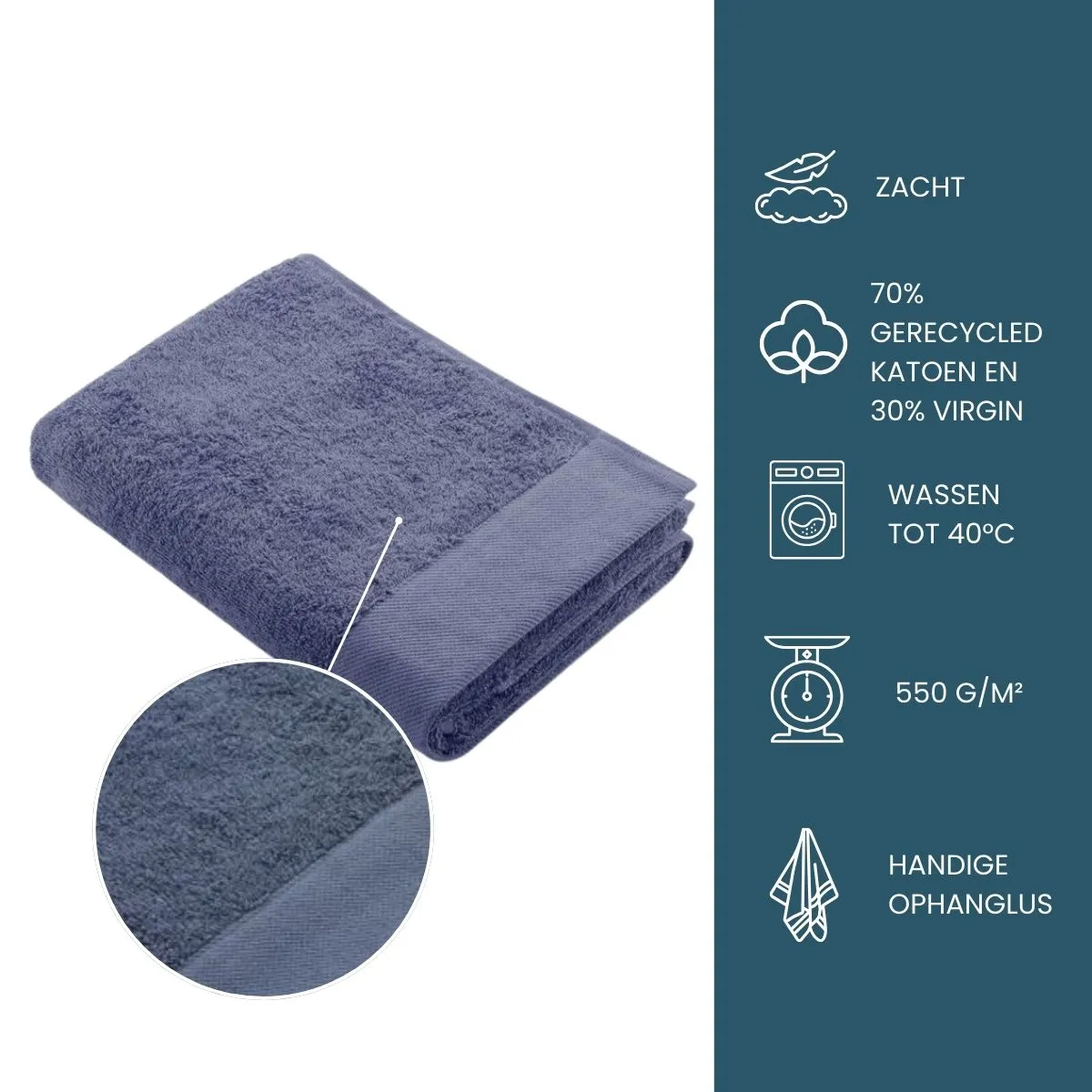 Walra Remade Cotton Handdoeken 60 x 110 cm - 550 gr/m² - Blauw - 5 stuks