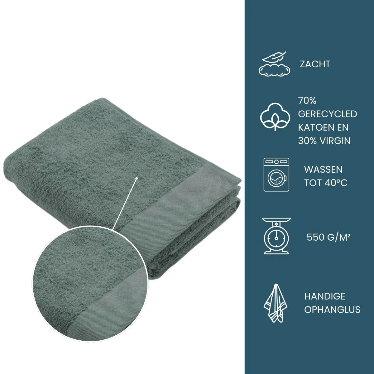 Walra Remade Cotton Handdoeken 60 x 110 cm - 550 gr/m² - Donker Groen - 10 stuks