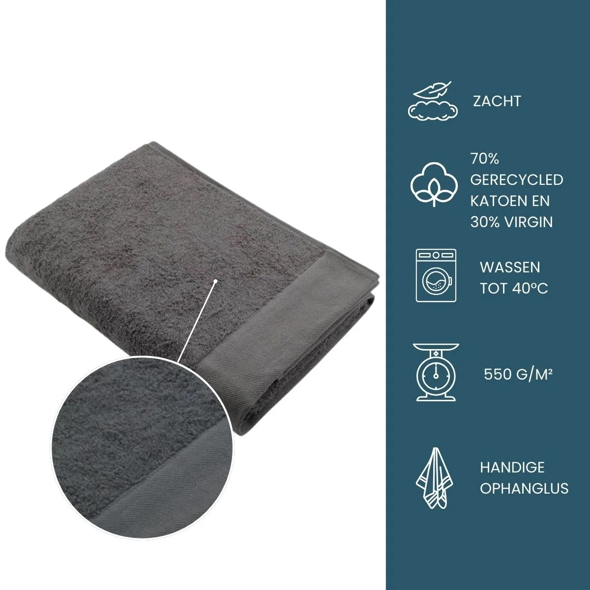 Walra Remade Cotton Handdoeken 60 x 110 cm - 550 gr/m² - Grey - 10 stuks