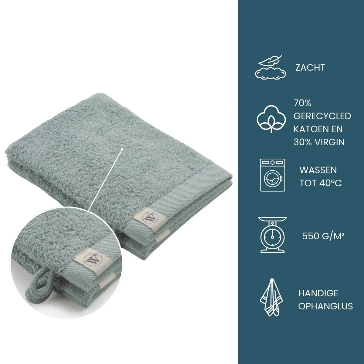 Walra Remade Cotton Washandje 16 x 21 cm 550 gram Jade - 2 stuks