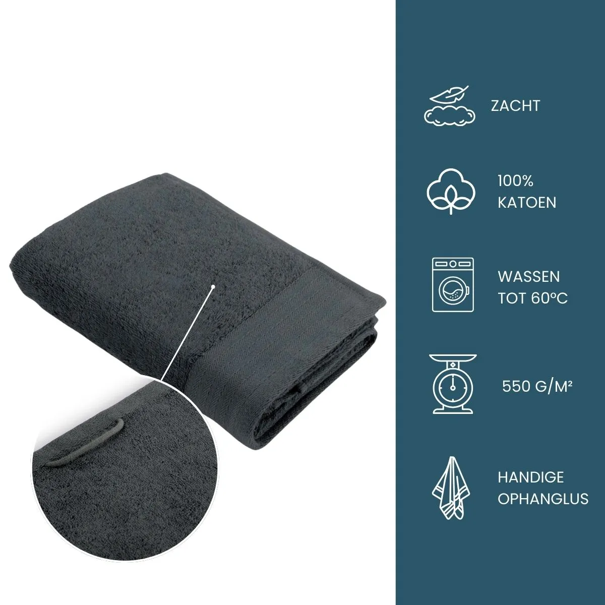 Walra Soft Cotton Baddoek 50 x 100 cm 550 gram Antracite