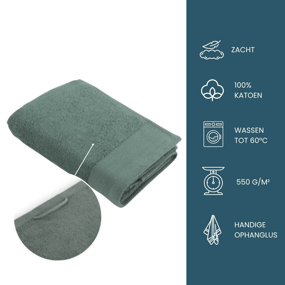 Walra Soft Cotton Handdoeken 50 x 100 cm - 550 gr/m² - Legergroen - 5 stuks
