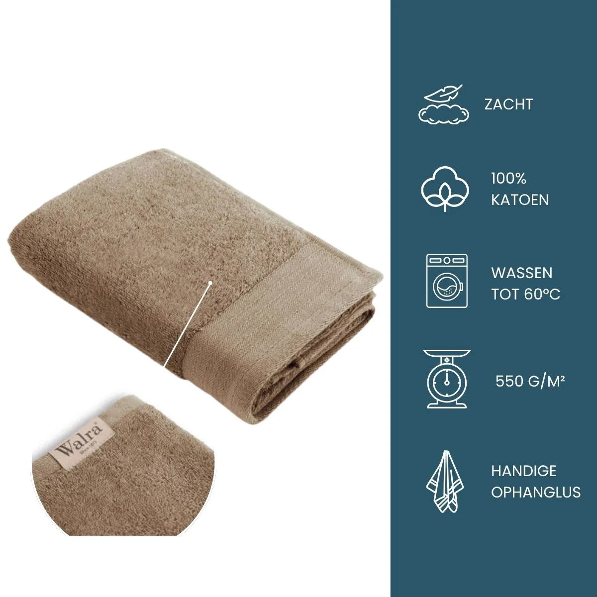 Walra Soft Cotton Handdoek 50 x 100 cm 550 gram Bruin - 10 stuks