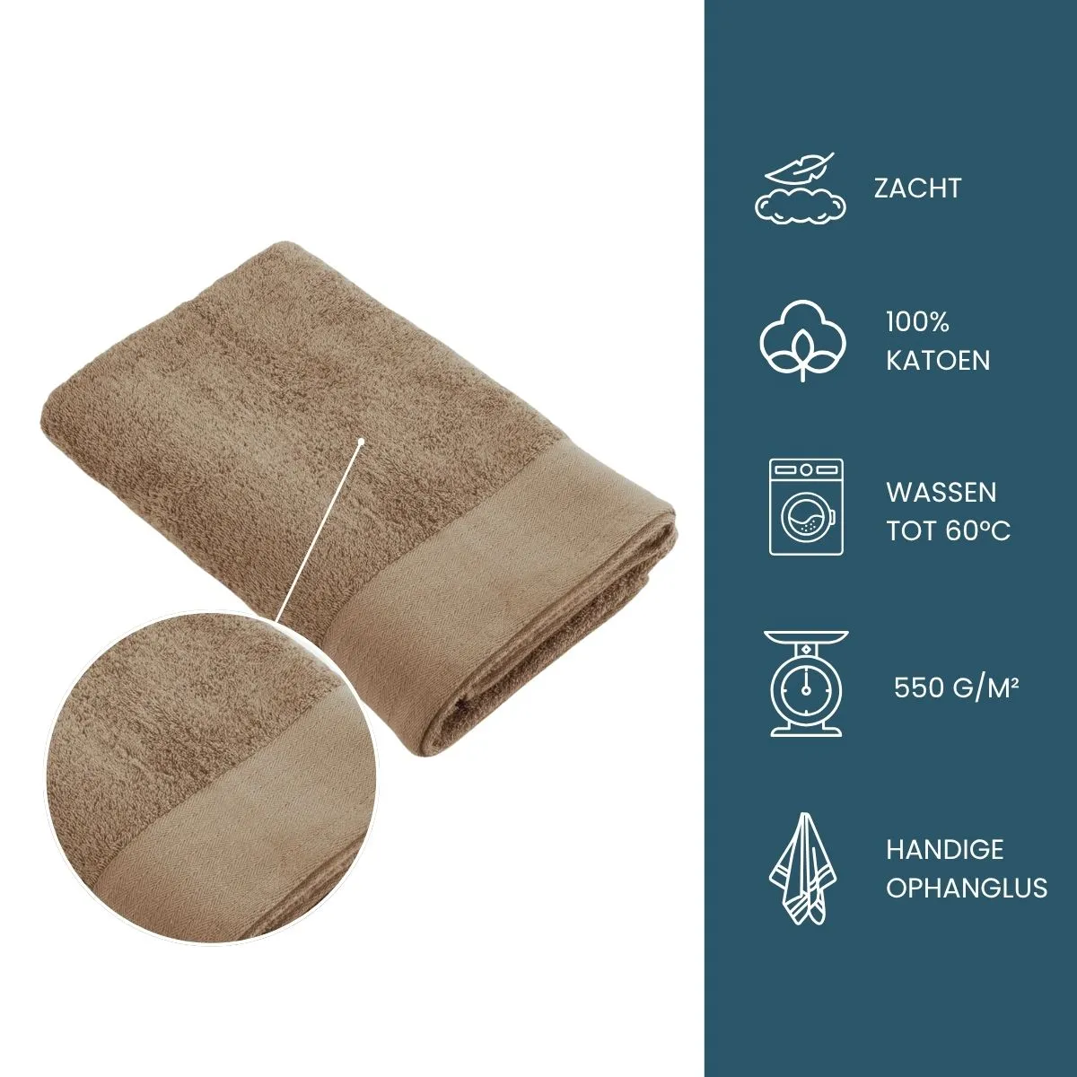 Walra Soft Cotton Handdoek 70 x 140 cm 550 gram Bruin - 5 stuks