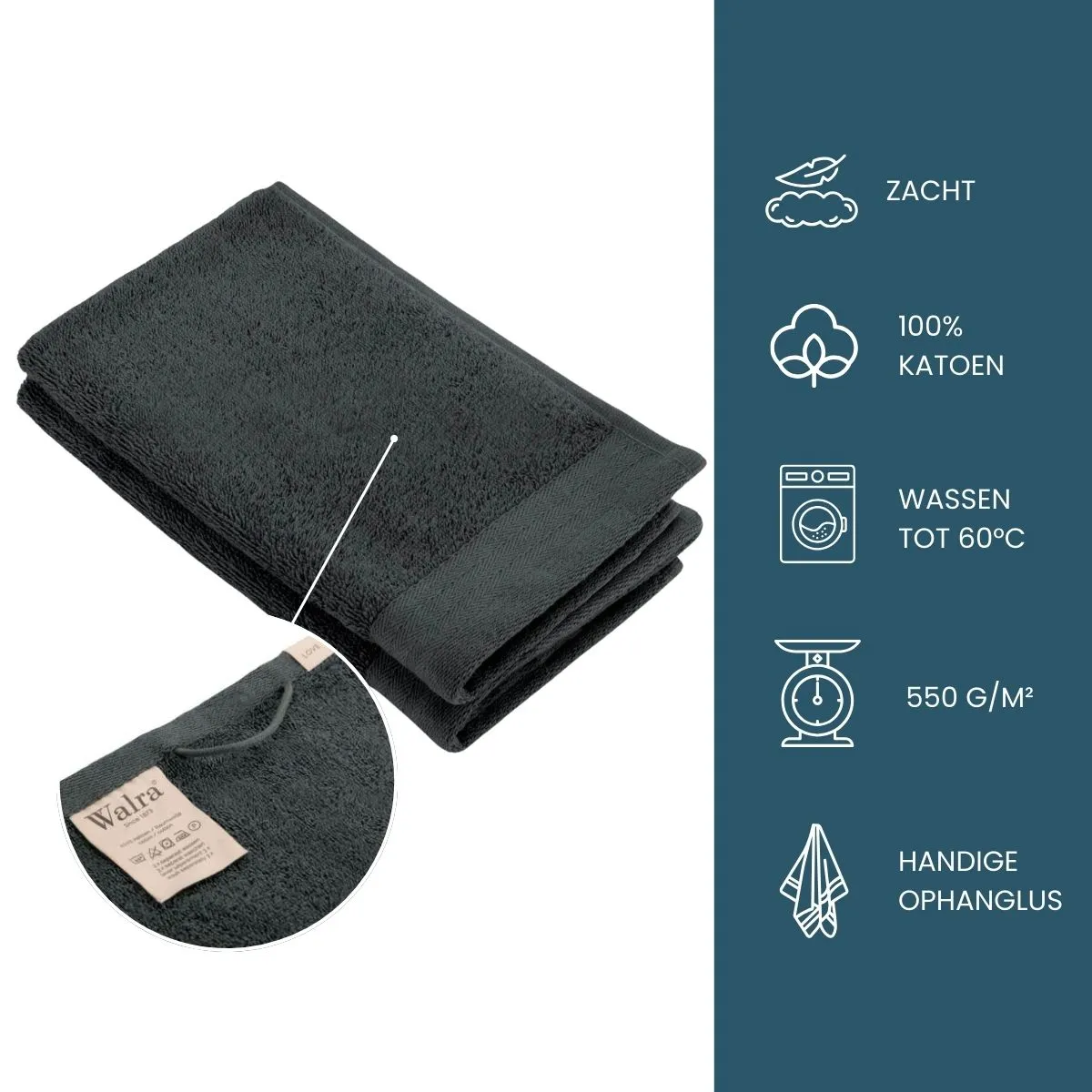 Walra Soft Cotton Gastendoek 30 x 50 cm 550 gram Antracite - 2 stuks