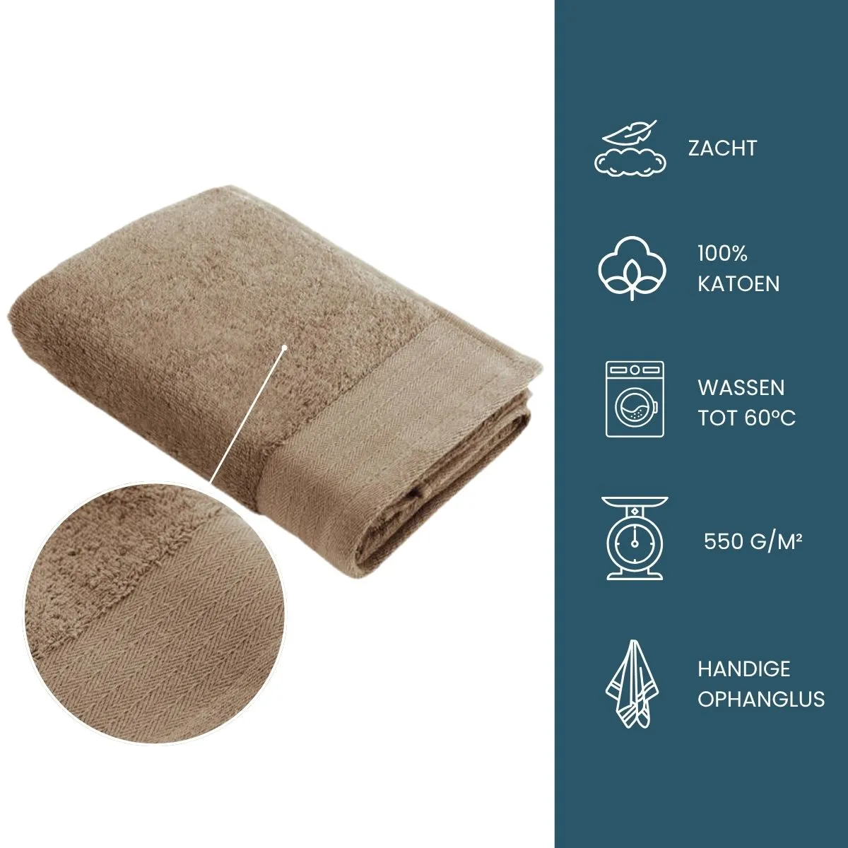 Walra Soft Cotton Handdoek 60 x 110 cm 550 gram Bruin