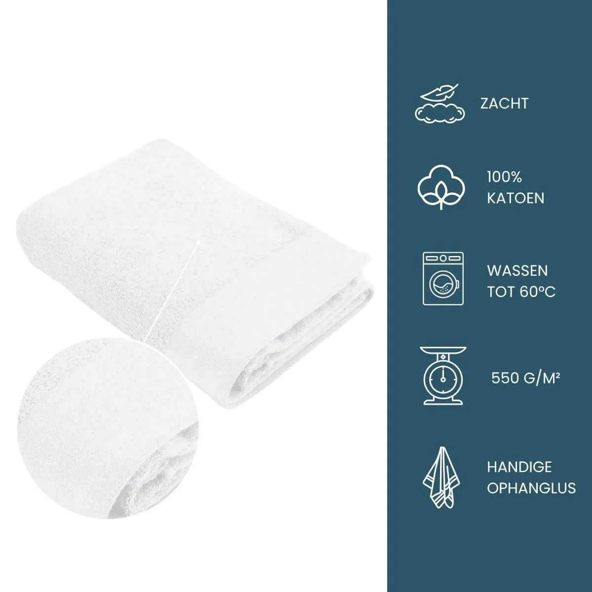 Walra Soft Cotton Handdoeken 60 x 110 cm - 550 gr/m² - Wit - 10 stuks