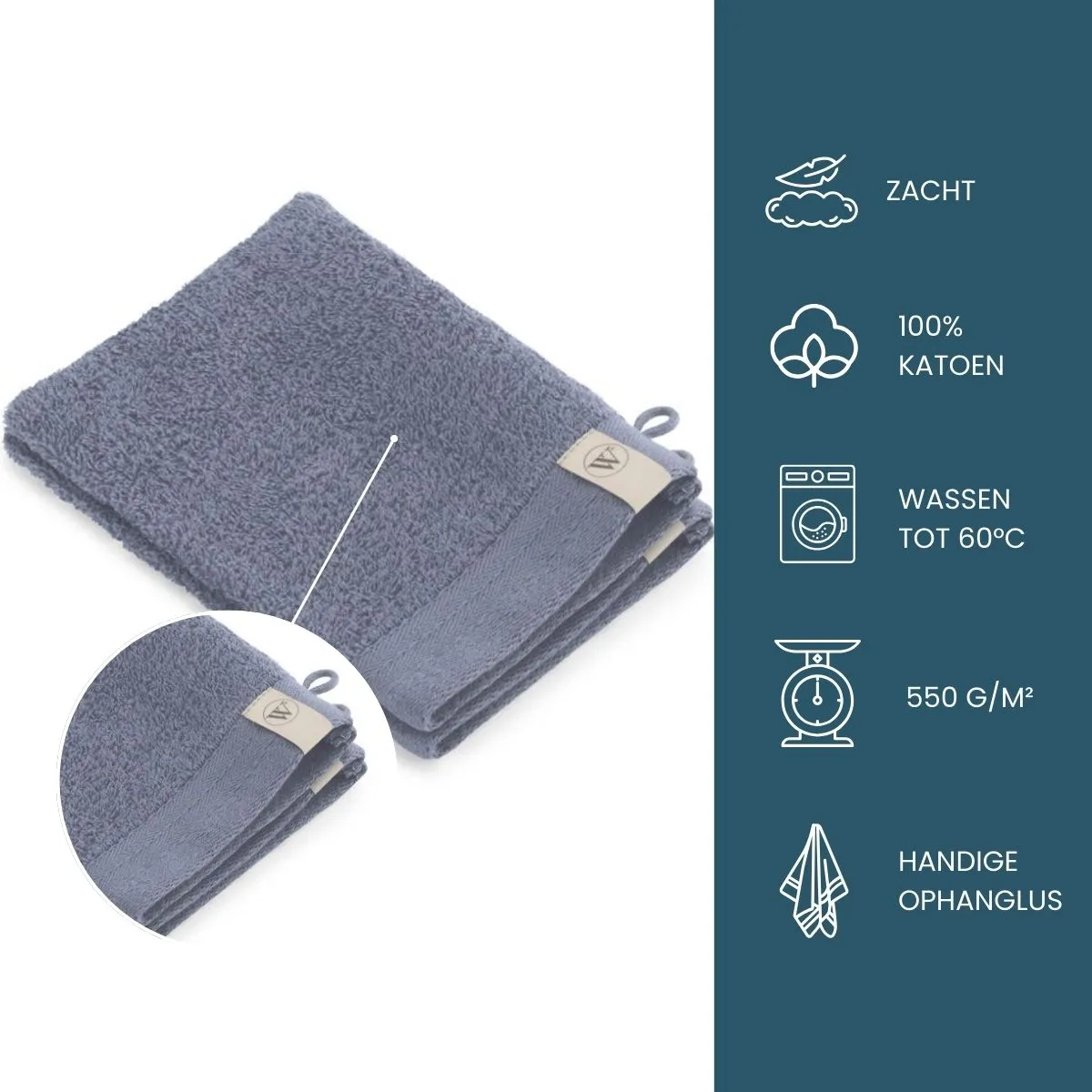 Walra Soft Cotton Washandje 16 x 21 cm 550 gram Indigo - 12 stuks