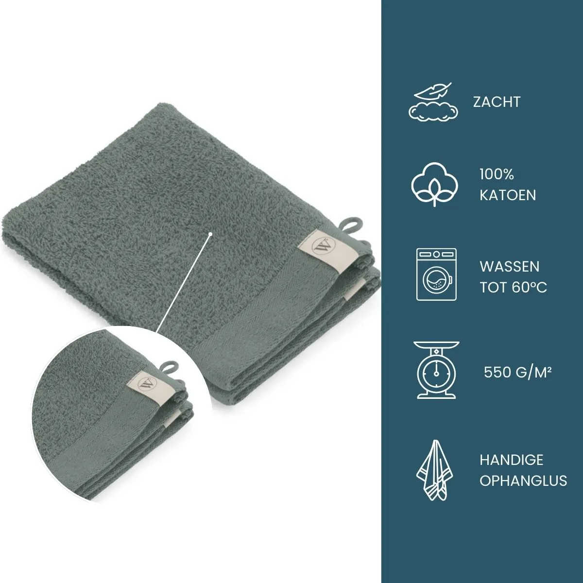 Walra Soft Cotton Washandje 16 x 21 cm 550 gram Legergroen - 2 stuks
