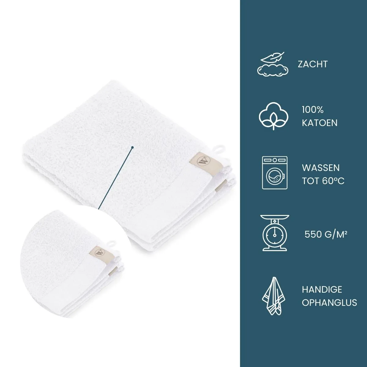 Walra Soft Cotton Washandjes 15 x 21 550gram Wit - 12 stuks