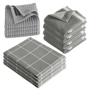Byrklund Keukenset Clean & Dry Grijs - 12 delig - Theedoeken, Keukendoeken & Vaatdoeken