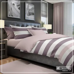 The One Dekbedovertrek Stripe Plum / Mauve