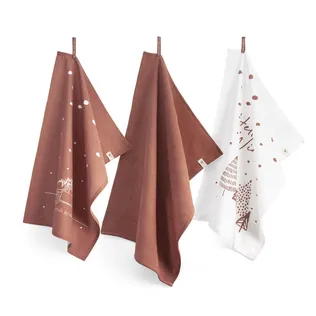 Walra Kerst Theedoeken & Handdoeken - Hello Winter - 3 stuks - Terra
